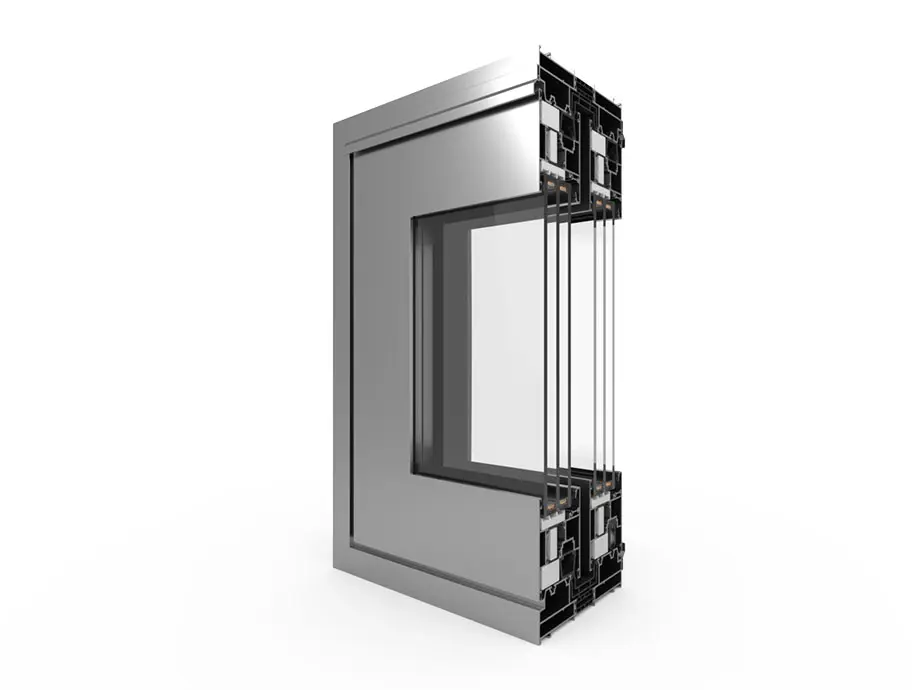 Querschnitt des Aluminiumprofils MB-77HS für eine Hebe-Schiebetür.