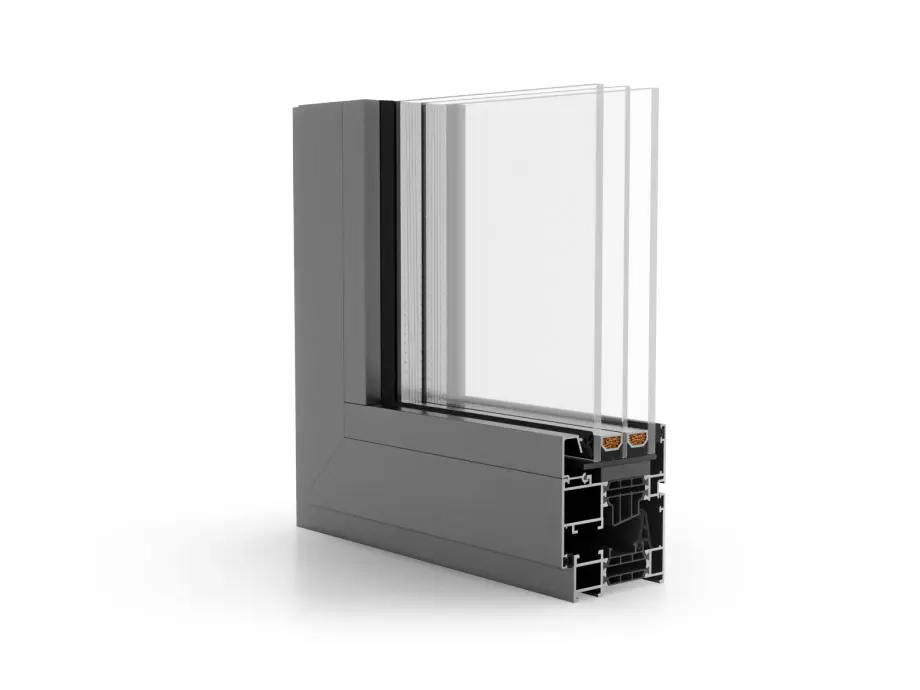 Querschnitt des Aluminiumprofils MB-79N, Rahmen 70 mm und Flügel 79 mm.