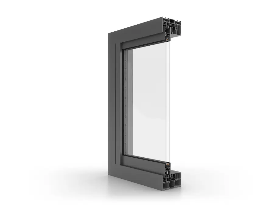 Querschnitt des Aluminiumprofils SlimPatio für eine Hebe-Schiebetür.